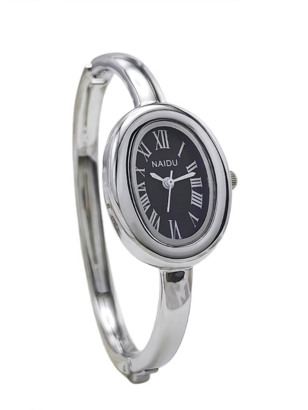 DESTANICO Women's Silver Bangle Watch Black Dial Roman Quartz NEW